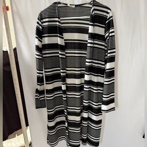 Striped Black and White Women's Long Cardigan